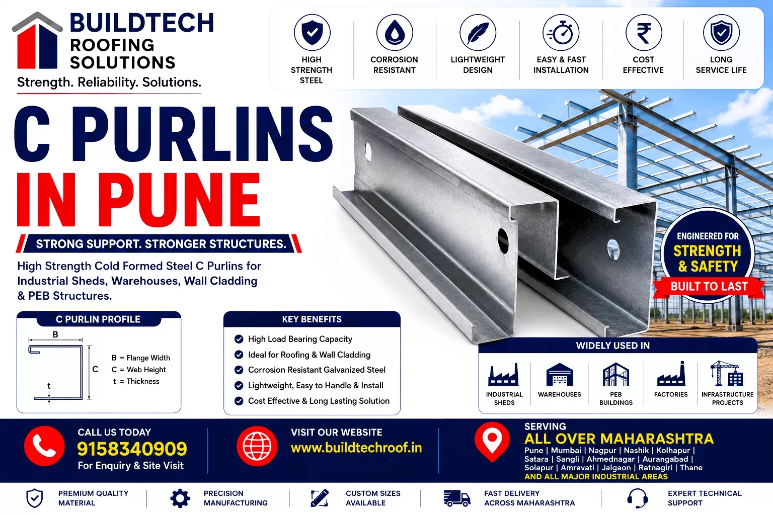 Build Stronger Structures with Premium C Purlins from Buildtech Roofing Solutions