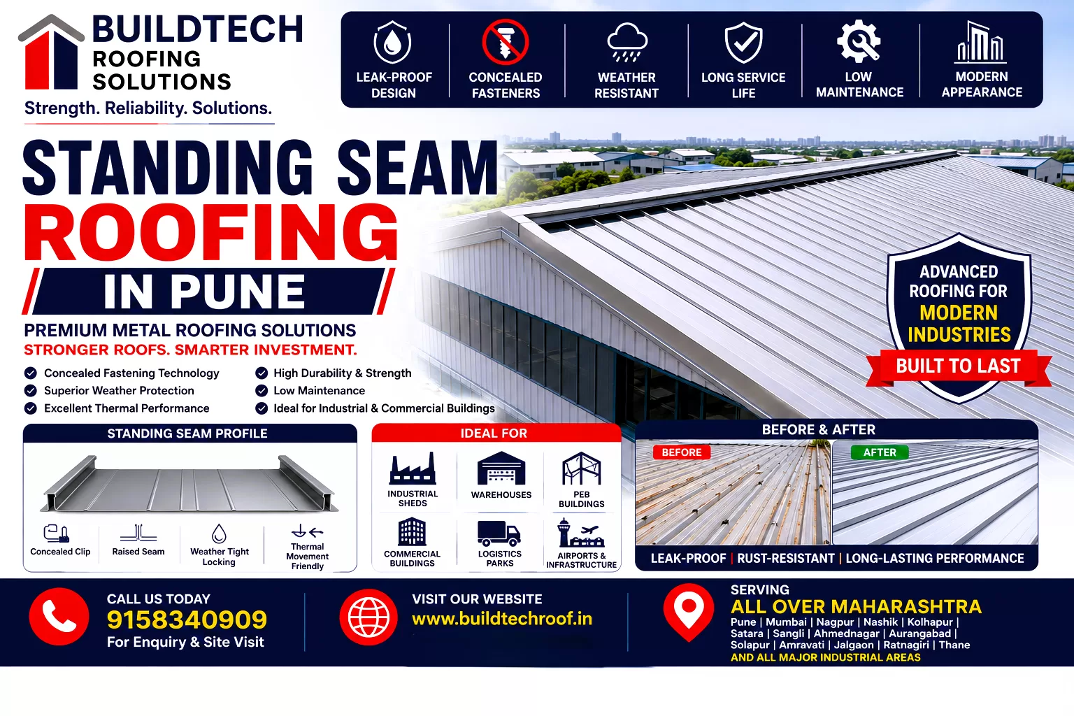 Standing Seam Roofing in Pune | Premium Leak-Proof Metal Roofing Solutions