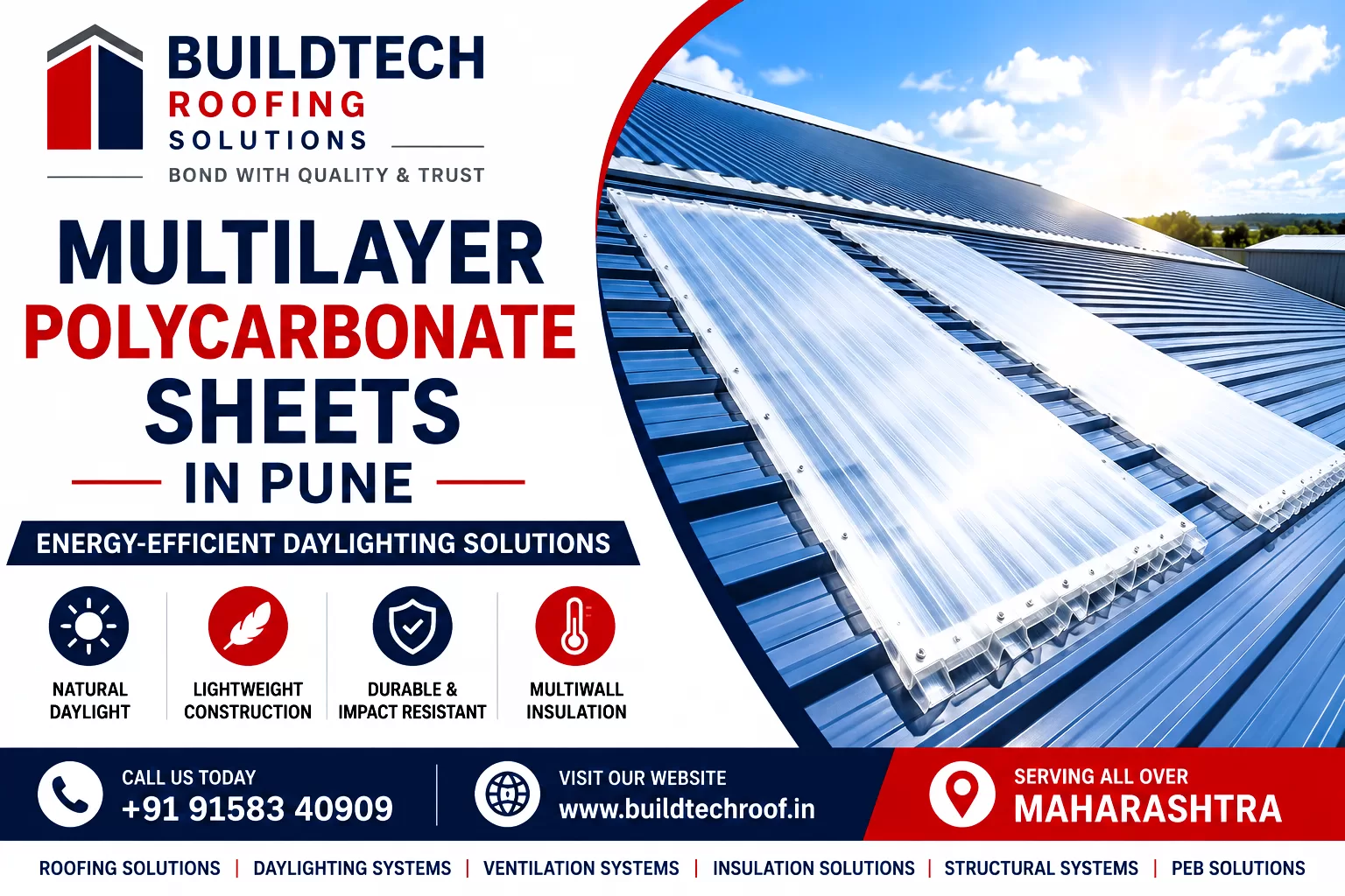 Multilayer Polycarbonate Sheets in Pune for industrial roofing and daylighting
